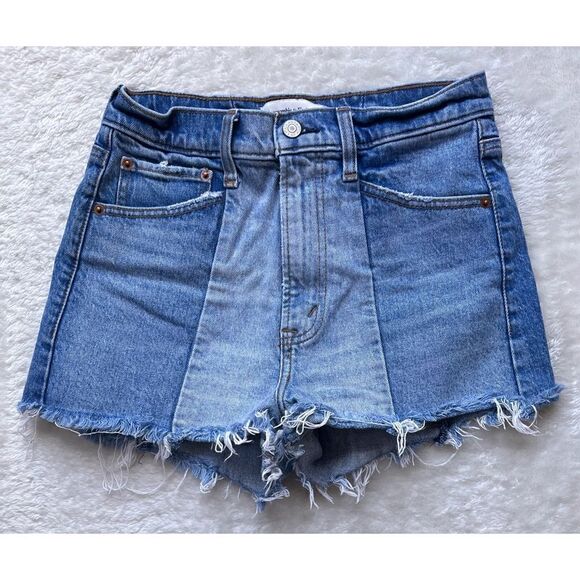 Abercrombie & Fitch Two Tone Patchwork High Rise Cutoff Mom Short, Size 26/2 - Picture 1 of 11